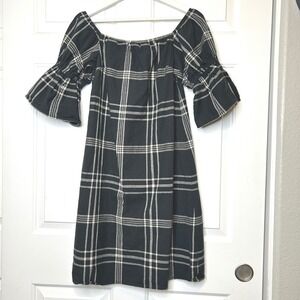 Sugar Lips 2 New Plaid Wool Blend Bell Sleeve Off Shoulder Dress Medium
